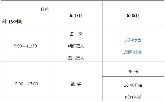 2017年吉林高考考试科目及时间安排 2017年吉林高考考试科目及时间安排