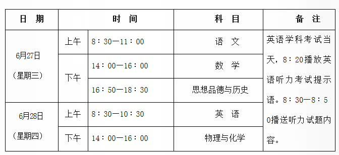 2018陕西中考时间日期安排